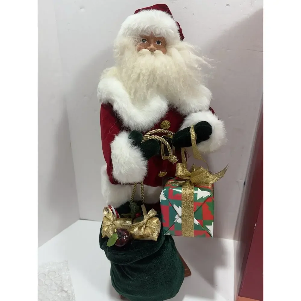 Santa Claus w/ Gifts‎ Poseable Arms 18” Figurine On Wood Base Christmas Figure